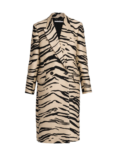 Stella Mccartney Tiger-print Padded-shoulder Regular-fit Woven Coat In Raffia