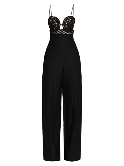 Stella Mccartney Flared Jumpsuit In Broderie Anglaise Lace In Black