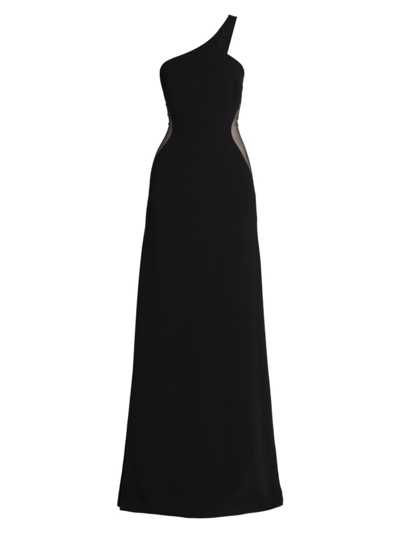 Stella Mccartney Sheer Panel One Shoulder Stretch Cady Gown In Nero