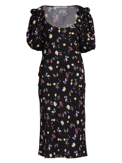Stella Mccartney Women's Disty Draped Floral Midi-dress In Black