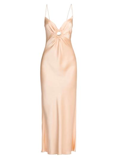 Stella Mccartney Stella Mc Cartney Satin Slip Dress With Cut Out Ring Detail 40 Pink In Rose