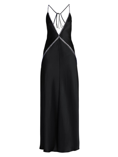 Stella Mccartney Crystal Frame Double Satin A-line Maxi Dress In Black