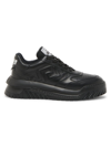 Versace Men's La Greca Leather Low-top Sneakers In Black