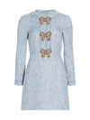 Saloni Camille Bows Short Tweed Dress In Baby Blue Rainbow