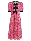 Saloni Jamie-c Bow-embellished Embroidered Dress In Fuchsia Beige Black