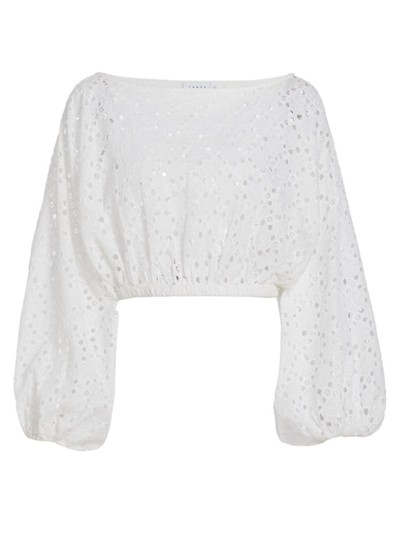 Tanya Taylor Sophia Eyelet Cotton Balloon-sleeve Crop Top In White