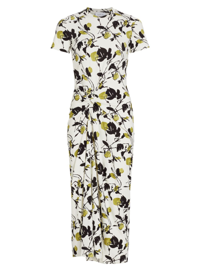 Tanya Taylor Ira Printed Jersey Knotted Midi Dress In Chalk Multi