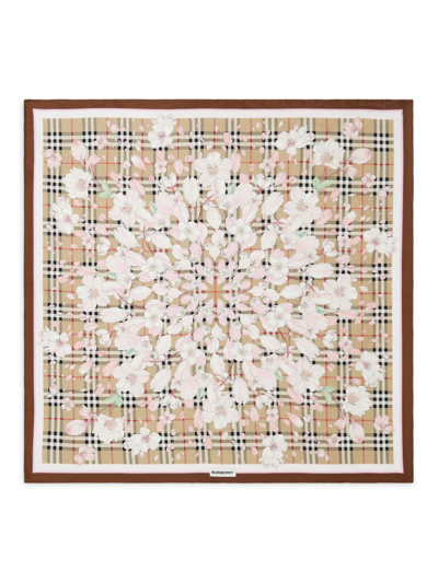 Burberry Giant Check Blossom Silk Square Scarf In Archive Beige