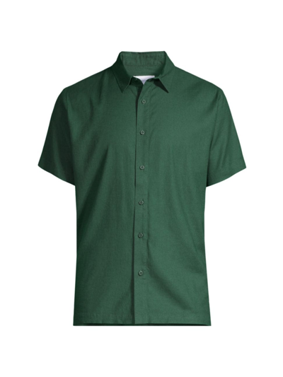 Onia Stretch Linen Short Sleeve Shirt Forest Green S