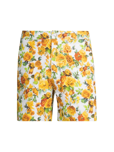 Onia Men's Calder Rose & Carnation Print Swim Shorts In White Multi