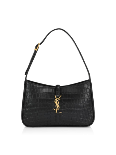 Saint Laurent Women's Le 5 A 7 In Crocodile-embossed Shiny Leather In Deep Black