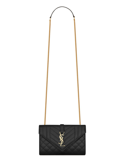 Saint Laurent Women's Envelope Small In Quilted Grain De Poudre Embossed Leather In Nero