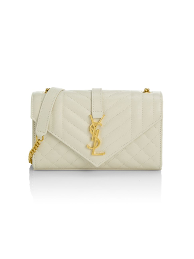 Saint Laurent Women's Envelope Small In Quilted Grain De Poudre Embossed Leather In Bianco Cream