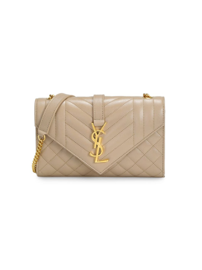 Saint Laurent Women's Envelope Small In Quilted Grain De Poudre Embossed Leather In Dark Beige