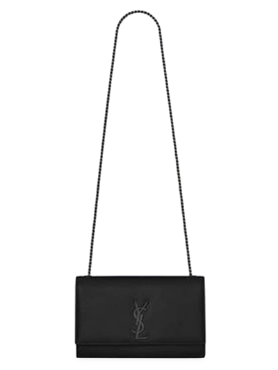 Saint Laurent Women's Kate Medium Chain Bag In Grain De Poudre Embossed Leather In Nero