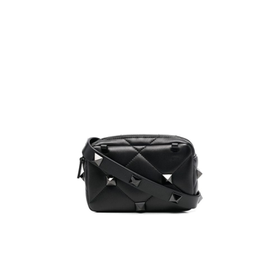 Valentino Garavani Roman Stud Leather Shoulder Bag In Black