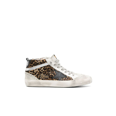 Golden Goose Mid Star Leopard-print Leather Sneakers In Grey