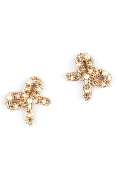 Deepa Gurnani Elsa Bow Imitation Pearl Earrings In Gold