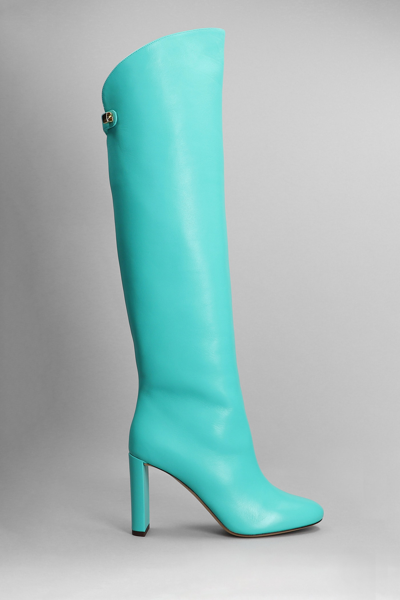Maison Skorpios Adriana High Heels Boots In Green Leather In Celeste