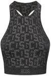 Wolford X Gcds Basic Monogram Crop Top In Dark Mono