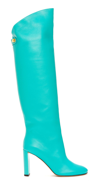 Maison Skorpios Adriana High Heels Boots In Green Leather In Blue