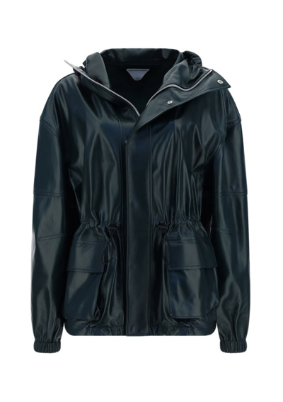 Bottega Veneta Hooded Leather Jacket In Inkwell