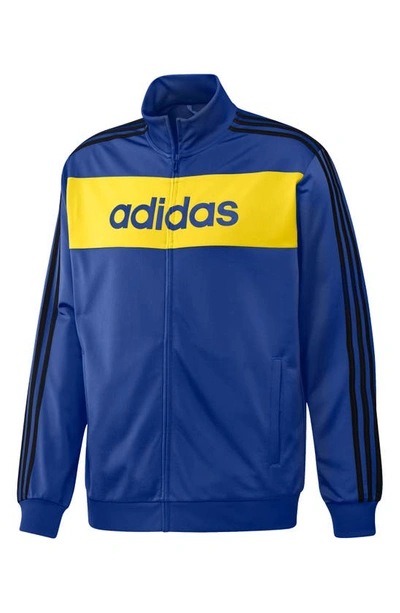 Adidas Originals Essentials Warm-up 3-stripes Track Jacket In Royal Blue / Yellow