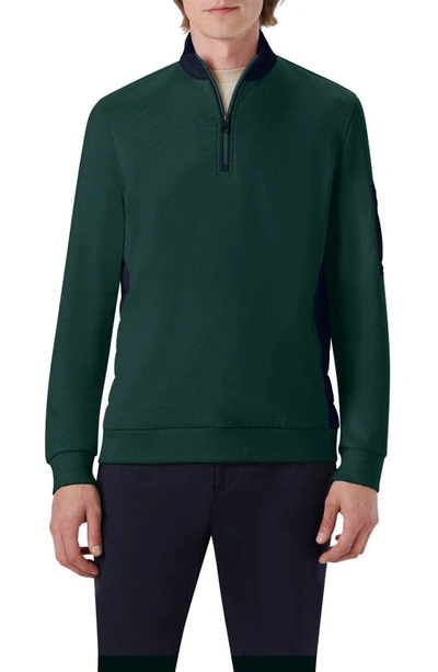 Bugatchi Mixed Media Quarter Zip Pullover In Emerald