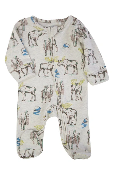 Oliver & Rain Babies' Moose Print Fitted One-piece Organic Cotton Pajamas In Snow White