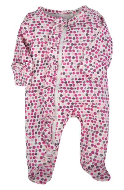 Oliver & Rain Babies' Polka Dot Ruffle Fitted One-piece Organic Cotton Pajamas In Raspberry
