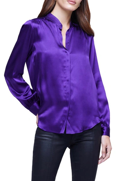 L Agence Bianca Silk Satin Blouse In Deep Violet