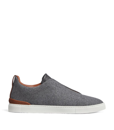 Zegna Wool Flannel Triple Stitch Sneakers In Grey