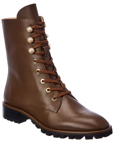 Stuart Weitzman Laine Leather Combat Boot In Brown