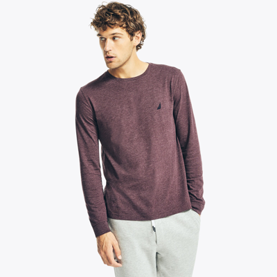 Nautica Mens Heathered Crewneck Long-sleeve T-shirt In Purple