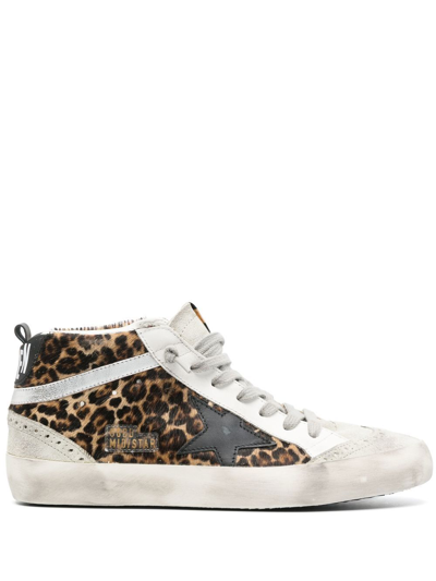 Golden Goose Mid Star Leopard Print Sneakers In Grey