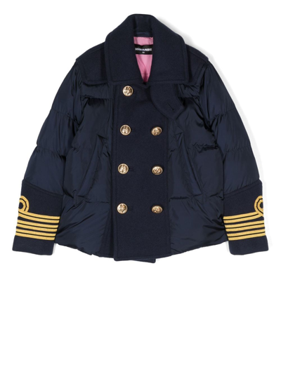 Dsquared2 Kids' Double-breasted Padded Jacket In 蓝色