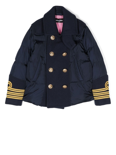 Dsquared2 Kids' Double-breasted Padded Jacket In Navy
