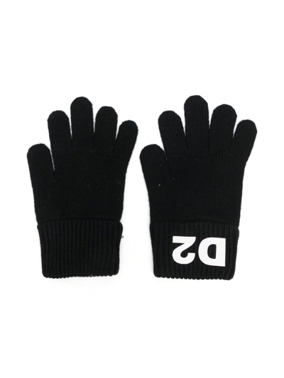 Dsquared2 Kids' Logo-print Full-finger Gloves In 黑色