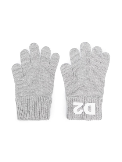Dsquared2 Kids' Logo-print Knitted Gloves In 灰色