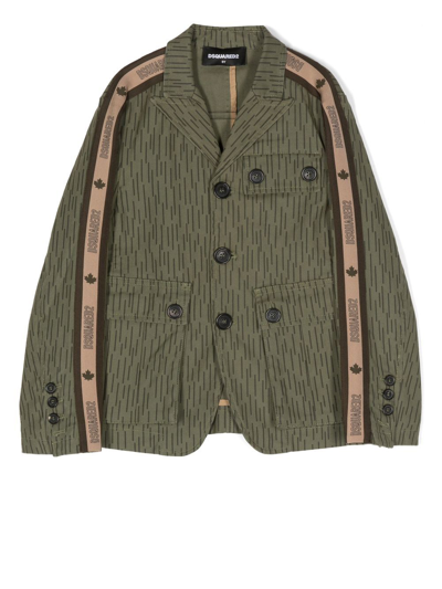 Dsquared2 Kids' Logo-detail Long-sleeve Jacket In 绿色