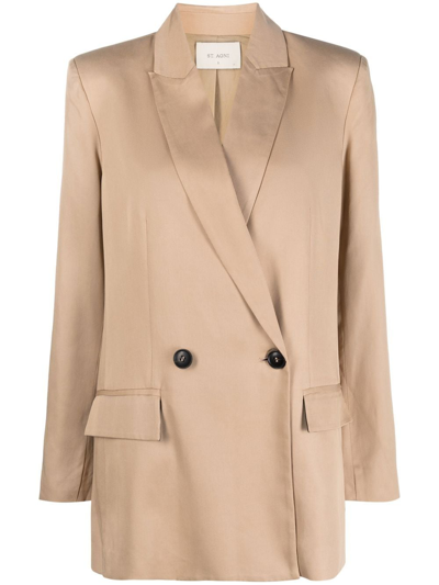 St. Agni Double-breasted Blazer In Neutrals