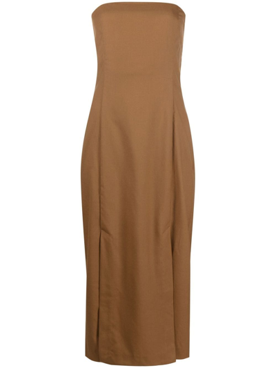 St Agni Strapless Midi Dress In Brown