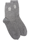 Brunello Cucinelli Intarsia-knit Cashmere Socks In 灰色