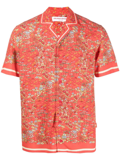 Orlebar Brown Hibbert Camp-collar Floral-print Voile Shirt In Red