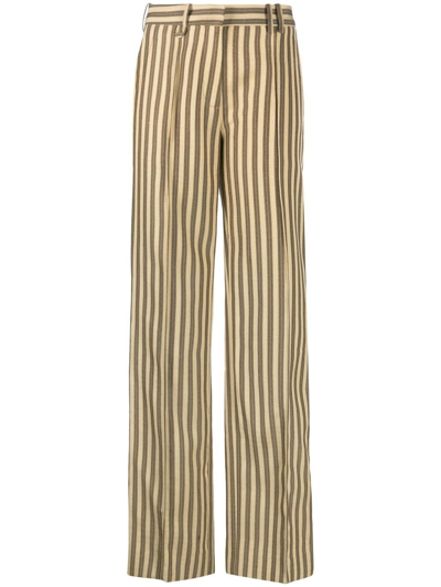 Jacquemus Le Pantalon Sauge Striped Straight Pants In Beige Brown Stripes