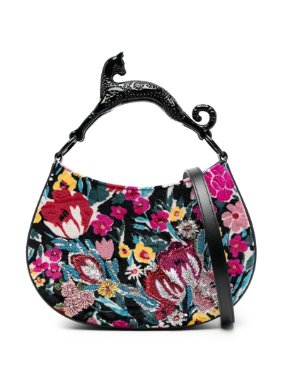 Lanvin Beaded Floral-print Tote Bag In 黑色