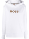 Hugo Boss Cotton-blend Hooded Sweatshirt With Logo Print In 白色