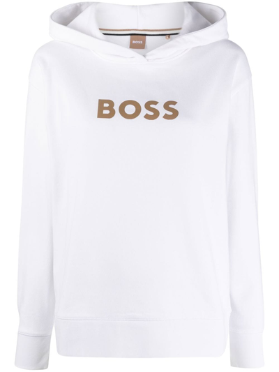 Hugo Boss Cotton-blend Hooded Sweatshirt With Logo Print In White