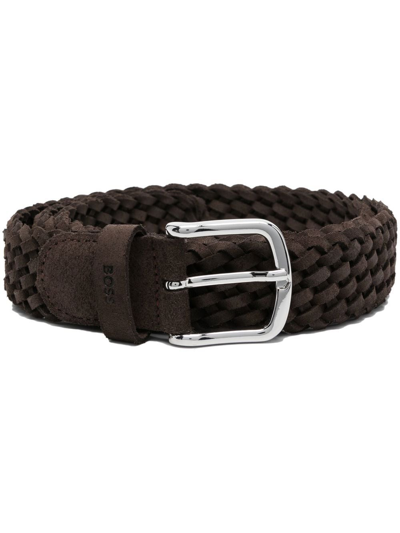 Hugo Boss Braided Leather Belt In 褐色