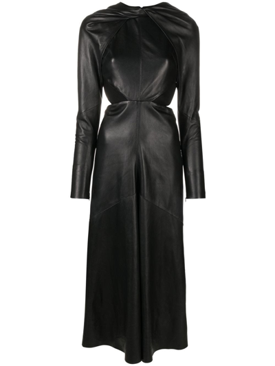 Victoria Beckham Open-back Leather Midi Dress In 黑色